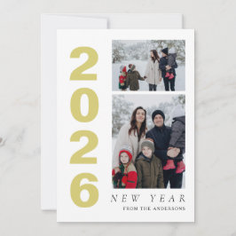 Elegante Minimaal Gelukkig Nieuwjaar Familie 2 Fot Feestdagenkaart