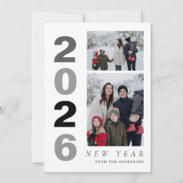 Elegante Minimaal Gelukkig Nieuwjaar Familie 2 Fot Feestdagenkaart