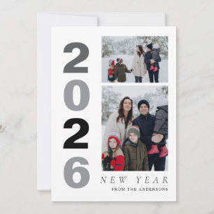 Elegante Minimaal Gelukkig Nieuwjaar Familie 2 Fot Feestdagenkaart