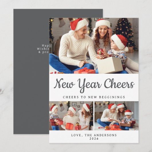 Elegante Minimaal Gelukkig Nieuwjaar Familie Foto Feestdagenkaart (Voorkant / Achterkant)