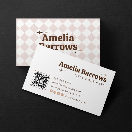 Elegante Minimaal Glitter Retro Typografie QR Code Visitekaartje