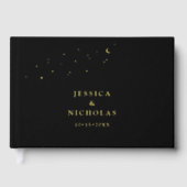 Elegante Minimaal Hemels Zwarte Bruiloft Gastenboek (Voorkant)