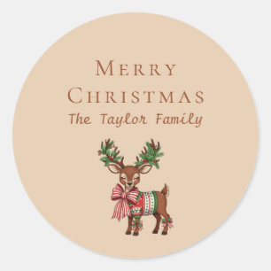 Elegante Minimaal Lettertype Kerst Rendier Ronde Sticker