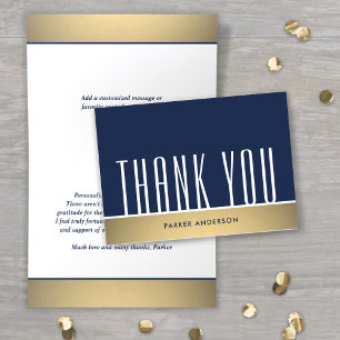 Elegante Minimaal Lettertype Navyblauw, Wit & Goud Bedankkaart