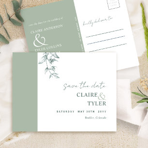 Elegante Minimaal, Lichtgroene Trouw Save The Date Briefkaart