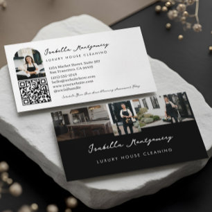 Elegante Minimaal Luxe Huis Schoonmaak Foto QR Visitekaartje