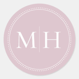 Elegante Minimaal Roze Monogram Gestippelde Rand Ronde Sticker
