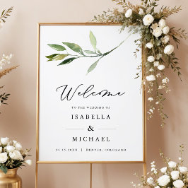 Elegante Minimaal Tuin Groene Huwelijksbegroeting Poster