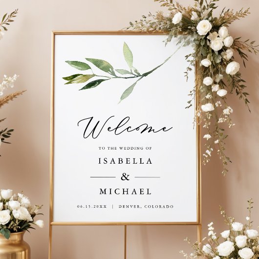 Elegante Minimaal Tuin Groene Huwelijksbegroeting Poster
