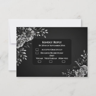 Elegante Minimaal Typografie Zwart Wit Monochroom RSVP Kaartje