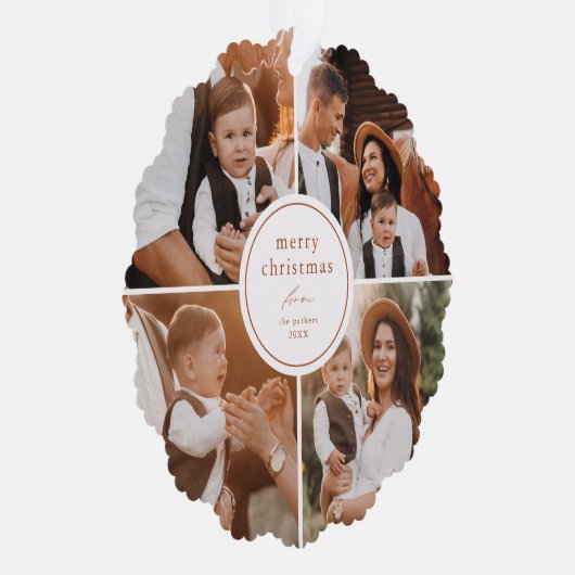 Elegante Minimaal Vrolijk Kerst Foto Collage Ornament Kaart (Rechts)