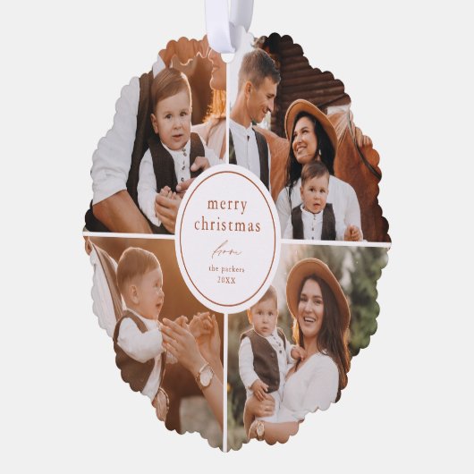 Elegante Minimaal Vrolijk Kerst Foto Collage Ornament Kaart (Links)
