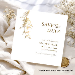Elegante Minimaal Witte en Gouden Bruiloft Save The Date