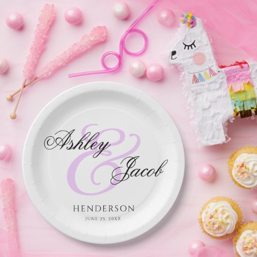 Elegante Minimal Aangepaste Naam Trouwen Borden Papieren Bordje (Feest)