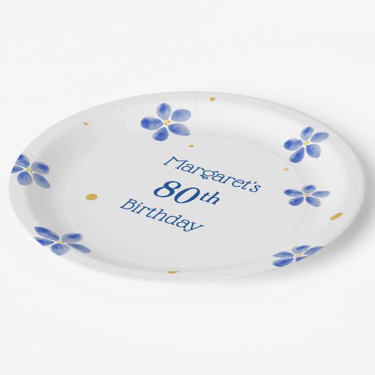 Elegante minimal blue Waterverf bloemen Papieren Bordje (Gekanteld)