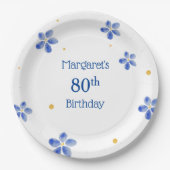 Elegante minimal blue Waterverf bloemen Papieren Bordje (Voorkant)