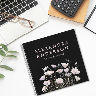 Elegante Minimal Boho Pink Wildflowers Waterverf Notitieboek