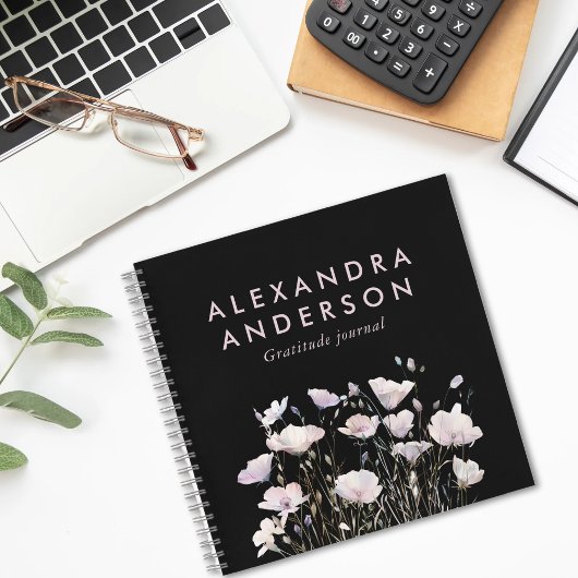 Elegante Minimal Boho Pink Wildflowers Waterverf Notitieboek