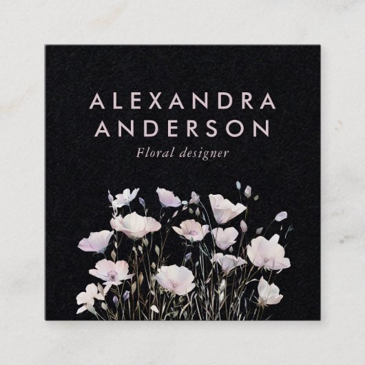 Elegante Minimal Boho Pink Wildflowers Waterverf Vierkante Visitekaartje (Voorkant)