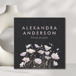 Elegante Minimal Boho Pink Wildflowers Waterverf Vierkante Visitekaartje