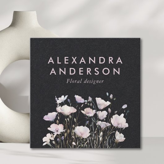 Elegante Minimal Boho Pink Wildflowers Waterverf Vierkante Visitekaartje