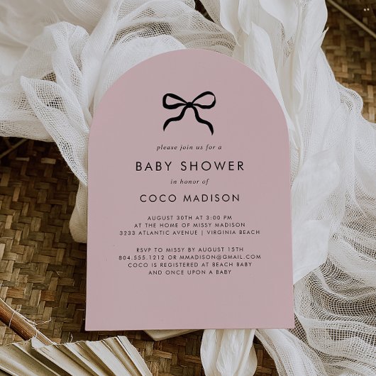 Elegante Minimal Bow Baby shower Arch Invitation Kaart