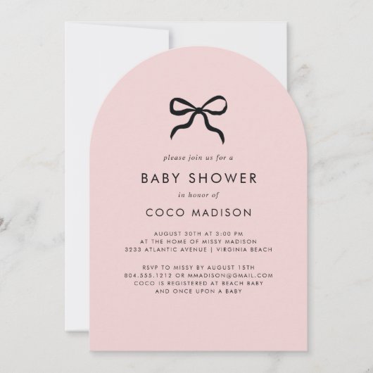 Elegante Minimal Bow Baby shower Arch Invitation Kaart (Voorkant)