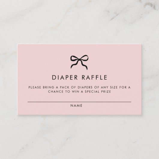 Elegante Minimal Bow Baby shower Luier Raffle Informatiekaartje (Voorkant)