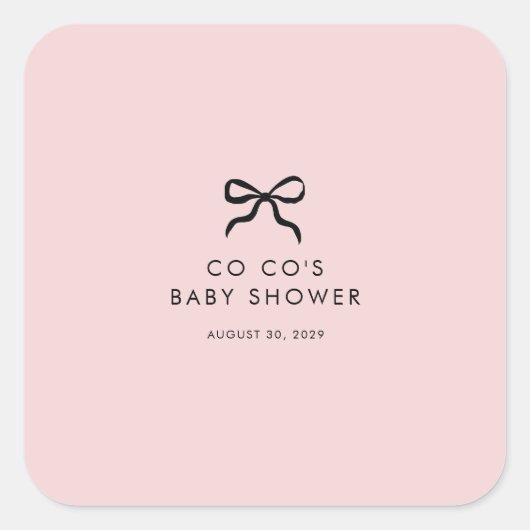 Elegante Minimal Bow Baby shower Square Sticker (Voorkant)