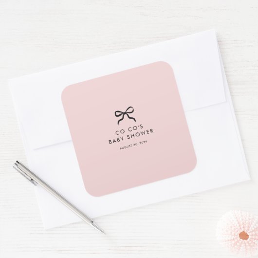 Elegante Minimal Bow Baby shower Square Sticker (Envelop)