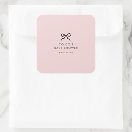 Elegante Minimal Bow Baby shower Square Sticker (Tas)