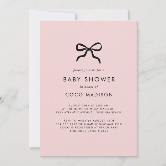 Elegante Minimal Bow Baby shower Uitnodiging (Voorkant)
