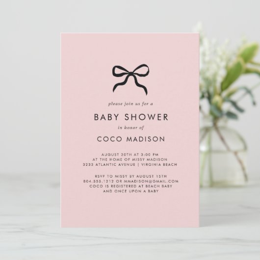 Elegante Minimal Bow Baby shower Uitnodiging (Staand voorkant)