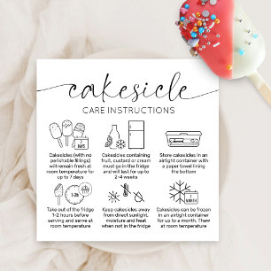 Elegante minimal Cakesicles verzorgingsinstructies Vierkante Visitekaartje