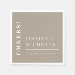 Elegante Minimal Cheers Olive Grey Modern Wedding Servet