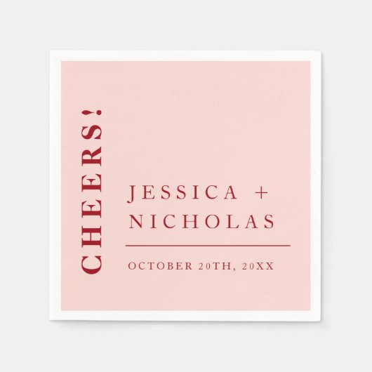 Elegante Minimal Cheers Roze & Rood Moderne bruilo Servet (Voorkant)
