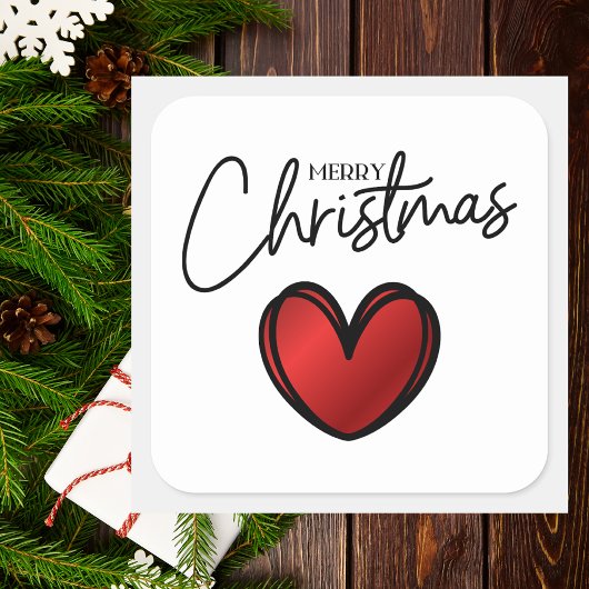 Elegante Minimal Christmas Red Heart Holiday Vierkante Sticker