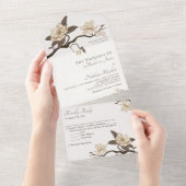 Elegante  Minimal Cream Magnolia bruiloft All In One Uitnodiging (Afscheurbaar)