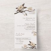 Elegante  Minimal Cream Magnolia bruiloft All In One Uitnodiging (Binnen)