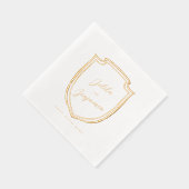 Elegante Minimal Crest Couples Naam & Trouwdatum Folie Servetten (Rechts)