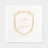 Elegante Minimal Crest Couples Naam & Trouwdatum Folie Servetten (Voorkant)