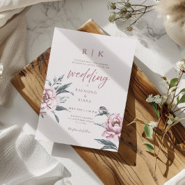 Elegante Minimal Dusky Roze Pioenbloem bruiloft Kaart