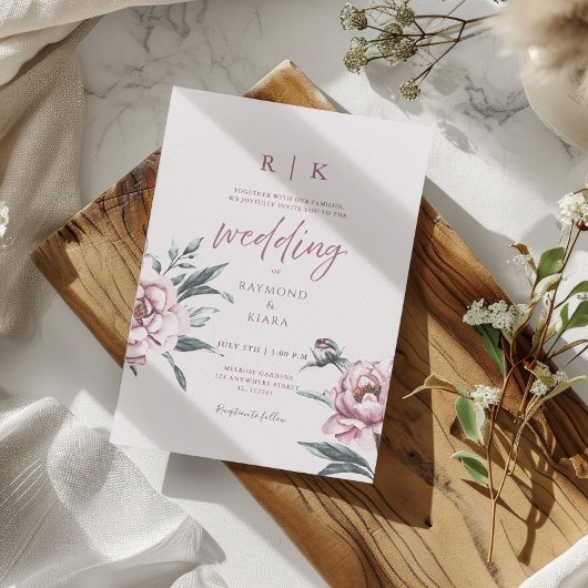 Elegante Minimal Dusky Roze Pioenbloem bruiloft Kaart