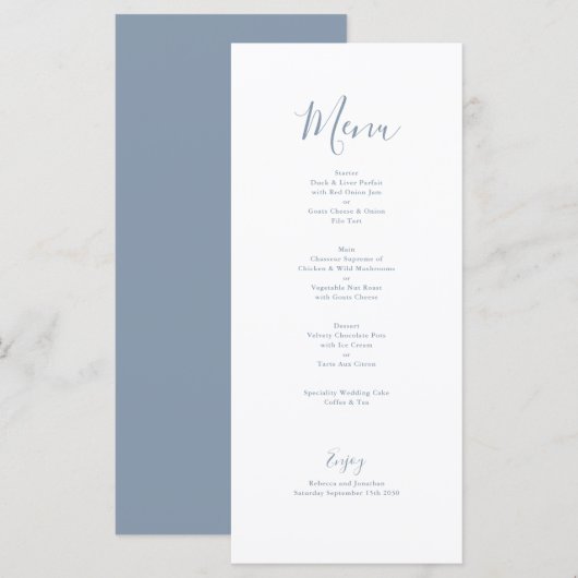 Elegante Minimal Dusty Blue Wedding Menu Kaart (Voorkant / Achterkant)
