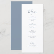 Elegante Minimal Dusty Blue Wedding Menu Kaart