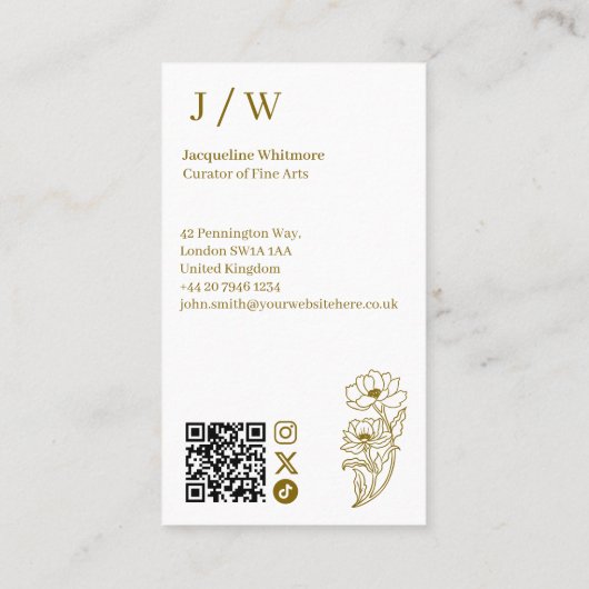 Elegante Minimal Floral Logo Monogram QR-code Visitekaartje (Achterkant)