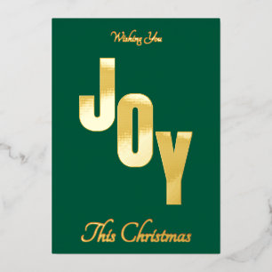 Elegante Minimal Gold Foil Green JOY Kerstmis Folie Feestdagenkaart
