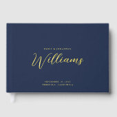 Elegante Minimal Gold Foil Navy Blue Wedding Gastenboek (Voorkant)