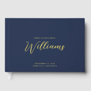 Elegante Minimal Gold Foil Navy Blue Wedding Gastenboek
