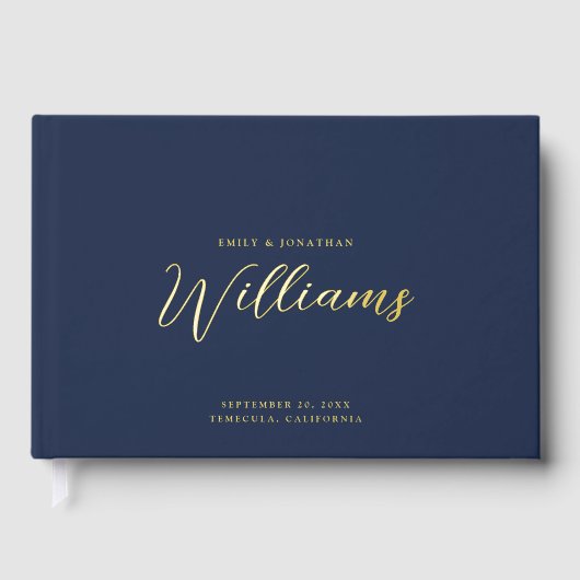Elegante Minimal Gold Foil Navy Blue Wedding Gastenboek (Voorkant)